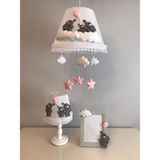 Keçeli Parti Hayalleri Bebek Çocuk Odası Avize Abajur Çerçeve Fil Aile Set Gri Pembe Beyaz - Renkli
