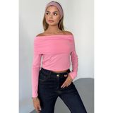 Kechi Woman Dalgıç Kumaş Madonna Yaka Pembe Bluz - Pembe - M - Model Kodu: KW2167