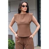 Kechi Woman Linda Kumaş Vatkalı Bluz | Güçlü & Kusursuz - Kahverengi - XL - Model Kodu: KW2820