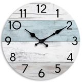 KECYET Duvar Saati Sessiz Tik Takmayan Ahşap Saatler Pille Çalışan 25,8 cm Küçük Ülke Retro Rustik ve Plaj Tarzı Oturma Odası, Mutfak, Ev, Banyo, Yatak Odası için Dekoratif (Mavi)