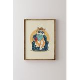 Kedi - Ahşap Desenli Çerçeve, Kahverengi, 50 x 70