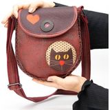 Kedi Aşkı Figürlü Çapraz Örgülü Kol Çantası Etnik Bohem Style - Bordo