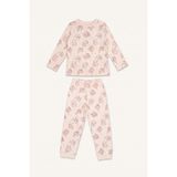 Kedi Baskılı Bisiklet Yaka Uzun Kollu Pijama Üstü Esnek Belli Uzun Pijama Altı 2'li Pijama Takımı Kız Bebek