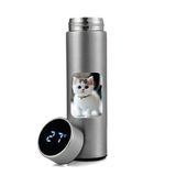 Kedi Baskılı Dijital Göstergeli Gümüş Çelik Termos - 450MLT - 10-12 Saat Sıcak ve Soğuk- 007 - 450 ml