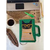 Kedi Baskılı Kitçan Bez Kitap Çantası ve defter çantası - 1 - Yeşil