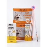 Kedi Başlangıç Seti (Mofelya Krem Kedi Ödül Maması 15 ml Tavuk 60 Ad. Pawjourney Omega Proplus 100 ml , Pawillion Kedi Oltası) - SHMOFSET004