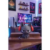 Kedi Biblosu - Huysuz Gamer Kedi Biblo - Kulaklıklı Oyuncu Kedi Masa Üstü Dekoratif Figür Gri 11 x 11