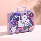 Kedi Desenli Beslenme Kutusu - 700 ml 3 Bölmeli Taşıma Kulplu Çocuk Beslenme Kabı Pp Pembe - Çok Renkli - 1 Adet