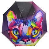 Kedi Desenli Katlanabilir Şemsiye, Çok Renkli Pop Art Baskı, Kadın Aksesuar, Manuel Kullanım