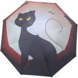 Kedi Desenli Manuel Bayan Şemsiyesi Rüzgara Dayanıklı Çanta Boy Şemsiye - Siyah - Beyaz - Kırmız