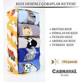 Kedi Desenli Renkli 5'li Unisex Çorap Kutusu - Çoklu - 37 - 44