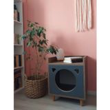 Kedi Evi Komodin Oyun Yuvalı Komodin Ahşap Ayaklı -Atlantik Çam/Antrasit