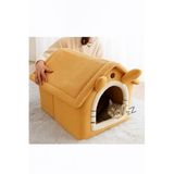 Kedi Evi Yumuşak Kedi Yatağı | Peluş Derin Uyku Evi, Çıkarılabilir Minderli, Isı Yalıtımlı Kışlık Ev | Katlanır Kedi Evi (camel)
