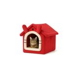 Kedi Evi Yumuşak Kedi Yatağı | Peluş Derin Uyku Evi, Çıkarılabilir Minderli, Isı Yalıtımlı Kışlık Ev | Katlanır Kedi Evi (Kırmızı)