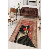 Kedi Figürlü Dijital Baskılı Yıkanabilir Kaymaz Taban Salon Oturma Odası Dekoratif Halı 100 X 400 Cm Gri