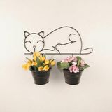 Kedi Figürlü Duvar Saksılığı - Metal Askılı Ikili Saksı ve Çiçeklik (Siyah) - Çok Renkli