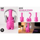 Kedi Figürlü Kulaklık Standı – 3D Baskı Masaüstü Kulaklık Tutucu - RENK
