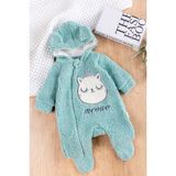 Kedi Figürlü Peluş Welsoft Kız/erkek Bebek Tulum - Yeşil - 0 - 3 Ay