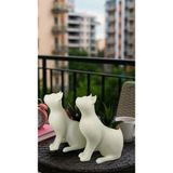 Kedi Figürlü Sukulent & Kaktüs Saksı 2'li Dekoratif Kirpi Saksı Seti - 9 x 15 x 16 - Beyaz
