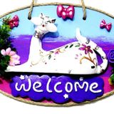 Kedi Figürlü Welcome Yazılı El Yapımı Kapı Süsü