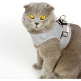 Kedi Gezdirme Tasması - Kedi Tasması Göğüs Tasma Seti Yumuşak Süet Kumaş Gri Renk - Küçük