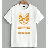 Kedi Gozluk Bahce Hayvan Unisex Oversize Tişört Beyaz - XL
