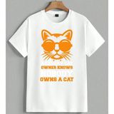 Kedi Gozluk Owner Knows Unisex Oversize Tişört Beyaz - XL