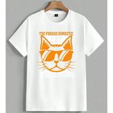 Kedi Gozluk Turuncu Baski 2 Unisex Oversize Tişört Beyaz