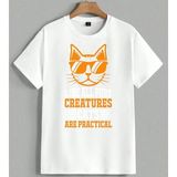 Kedi Gozluk Turuncu Unisex Oversize Tişört Beyaz - XL