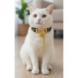 Kedi Kolyesi Tasma Ayarlanabilir Floş İp Örgü Siyah Gold Sesli Zilli