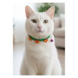 Kedi Kolyesi Tasma Ayarlanabilir Floş İp Örgü Yeşil Boncuklu Sesli Zilli