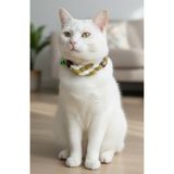 Kedi Kolyesi Tasma Ayarlanabilir Makrome İp Beyaz Yeşil Sesli Zilli