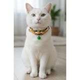 Kedi Kolyesi Tasma Ayarlanabilir Makrome İp Örgü Yeşil Sarı Beyaz Sesli Zilli