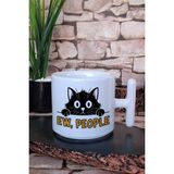 Kedi Komik Esprili Kedisever Kedi Sahibi Uykulu Hediye Baskılı T Kulplu Latte Fincanı Kupa Bardak - Beyaz