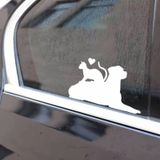 Kedi Köpek Dostluğu Araba Kelebek Cam Sticker Beyaz Renk 15cm