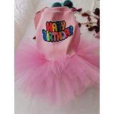 Kedi köpek kıyafetleri elbiseleri doğum günü elbisesi (Pembe happy birthday elbise/XL)