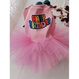 Kedi köpek kıyafetleri elbiseleri doğum günü elbisesi (Pembe happy birthday elbise/XS)