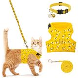 Kedi koşum takımı, kırılmaz, 3 m, çekilebilir halat, ayarlanabilir, nefes alan file kedi koşusu, kediler, küçük köpekler, tavşanlar için, reflektörlü çizgili, kedi yeleği