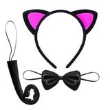Kedi Kulak Taç Kuyruk ve Papyon 3 lü Set Çocuk Boy Fuşya Renk