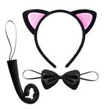 Kedi Kulak Taç Kuyruk ve Papyon 3 lü Set Çocuk Boy Pembe Renk