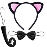 Kedi Kulak Taç Kuyruk ve Papyon 3 lü Set Çuk Boy Pembe Renk