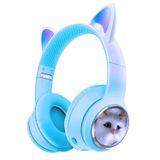 Kedi Kulaklık Bluetooh Kablosuz Kız ve Erkek Çocuklar İçin Hediye Önerisi Renkli Kedi Kulaklık (Mavi)