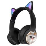 Kedi Kulaklık Bluetooh Kablosuz Kız ve Erkek Çocuklar İçin Hediye Önerisi Renkli Kedi Kulaklık (Siyah)