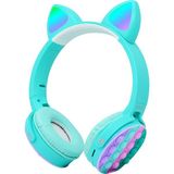 Kedi Kulaklık Bluetooth Kablosuz Mikrofonlu Rgb Renkli LED Işıklı Hafıza Kart Girişli Kulaklık - Mavi