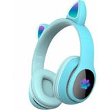 Kedi Kulaklık Bluetooth Kablosuz Mikrofonlu Rgb Renkli LED Işıklı Hafıza Kart Girişli Kulaklık - Yeşil