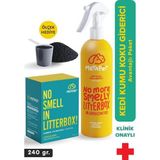 Kedi Kumu Koku Giderici Set, Kokusuz Kedi Kumu için Aktif Karbon (240 gr) ve Parfümsüz Sprey