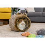 Kedi Mağarası Peluş Girişli Hasır Kedi Evi – Kedilerin Favorisi