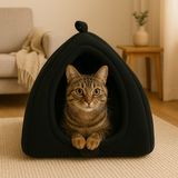 Kedi Mağarası Siyah Polar Kedi ve Köpek Yatağı Yumuşak ve Sıcak Evcil Hayvan Yatak Minderi - 30 x 30 cm