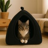 Kedi Mağarası Siyah Polar Kedi ve Köpek Yatağı Yumuşak ve Sıcak Evcil Hayvan Yatak Minderi (Siyah)