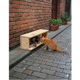 Kedi Mama Kabı, Yağmurdan Korumalı Ahşap Mama Kabı Standı 60X16X18 Doğal Ahşap Malzeme